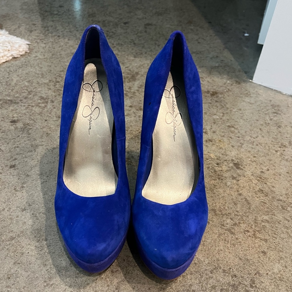 Blue suede Jessica Simpson pumps
